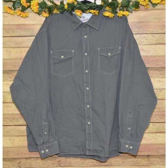 Wrangler Men's XXL Dark Gray Long Sleeve Thick Cotton Button Front Shirt Western - Picture 1 of 7